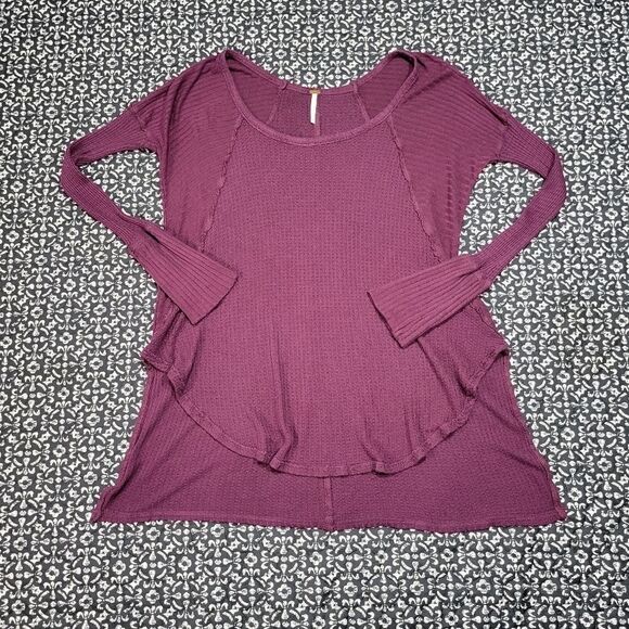 Free People Purple Waffle Knit Casual Comfy Oversized Loose Long Sleeve Tunic - Picture 1 of 5
